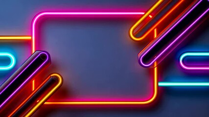 Vibrant neon light frame, studio backdrop, colorful design, advertising template