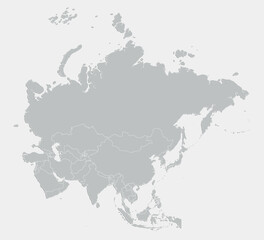 blank grey map of asia divided into countries