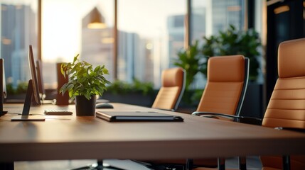 Modern Office Interior with Stylish Chairs and Green Plants