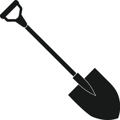 Silhouette of a shovel tool, Shovel icon vector, Garden shovel silhouette vector on white background.  