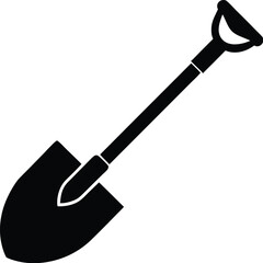 Silhouette of a shovel tool, Shovel icon vector, Garden shovel silhouette vector on white background.  