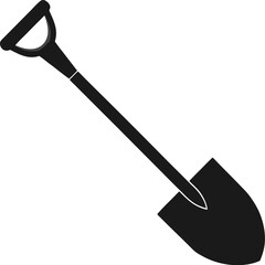 Silhouette of a shovel tool, Shovel icon vector, Garden shovel silhouette vector on white background.  