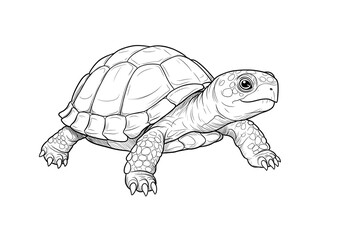 Fototapeta premium Adorable baby turtle walking in black-and-white line art