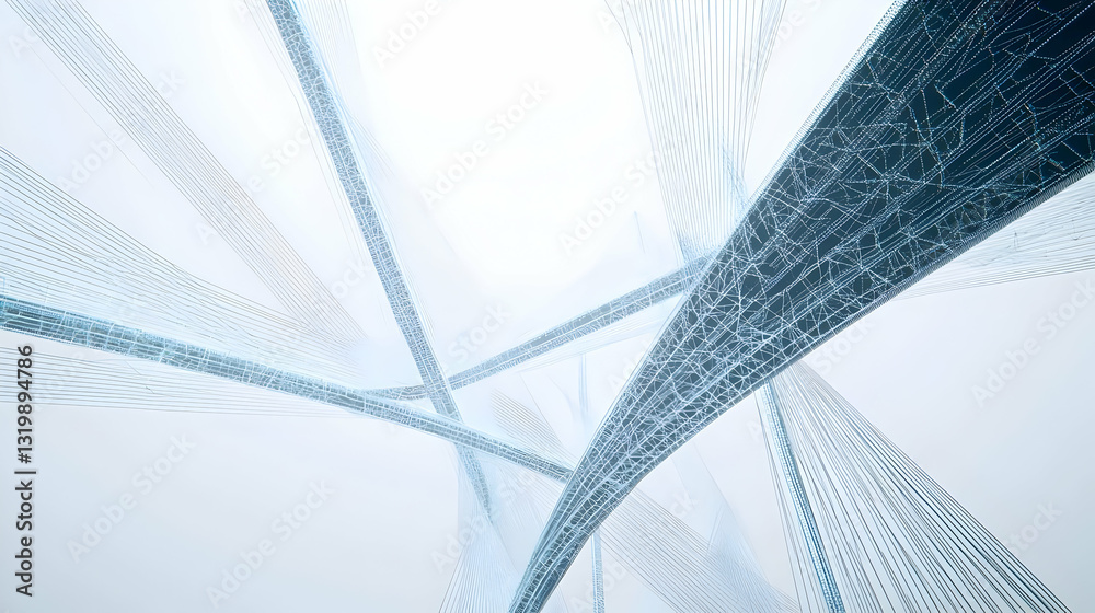 Poster dynamic flow of interconnected particles in abstract digital space with futuristic blue and white gr