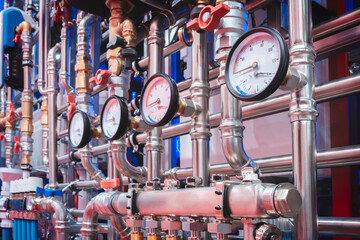 Water supply wiring in the boiler room, metal and plastic pipes, filters, taps and shut-off valves,...