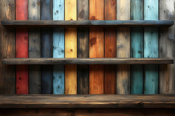 Colorful Wooden Shelves With Empty Spaces