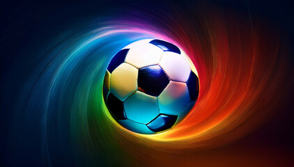 Naklejka premium ballon de foot au milieu d'une explosion de poudre colorée isolé sur fond noir