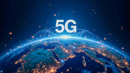 Global 5g Network Connecting The World, A Bright Future Of Hyper-connectivity Illuminated Against A Deep Blue Space Backdrop