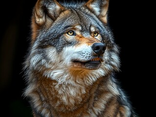 Obraz premium Majestic Wolf Portrait for Dark Background.