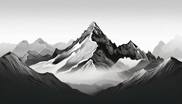 minimalist mountain peaks in grayscale serene and elegant design perfect for backgrounds or digital art projects transparent format