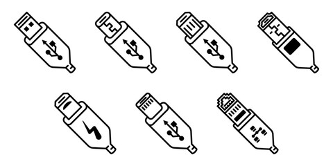 usb icon set flat vecktor trendy popular simple