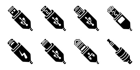 usb icon set flat vecktor trendy popular simple