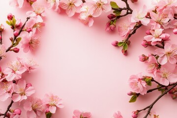 Fototapeta premium Delicate Pink Flowers Arrangement Springtime Floral Background