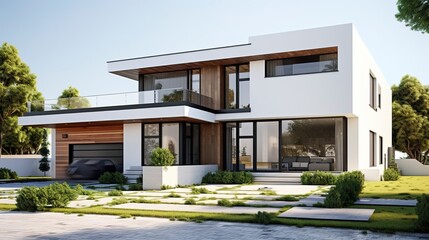 Fototapeta premium A photo of a modern suburban house