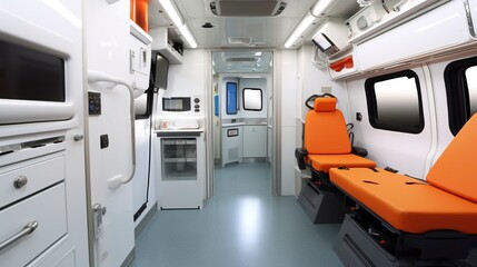 A photo of a paramedic ambulance interior