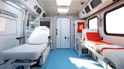 A photo of a paramedic ambulance interior