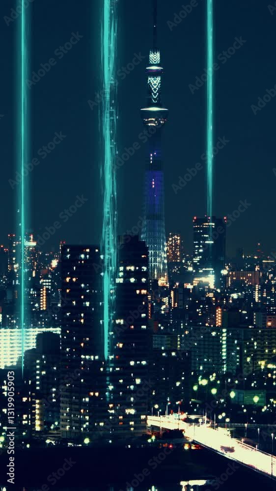Wall mural smart digital city with globalization abstract graphic showing connection network . concept of futur