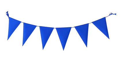 Obraz premium a string of blue triangular flags arranged in a festive manner ideal for decoration at celebrations or events