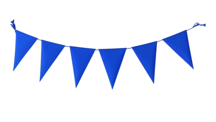 a string of blue triangular flags arranged in a festive manner ideal for decoration at celebrations or events