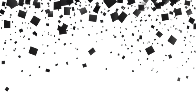 a dynamic arrangement of black squares falling against a white background creating a sense of movement and visual interest it can be used for various graphic design purposes