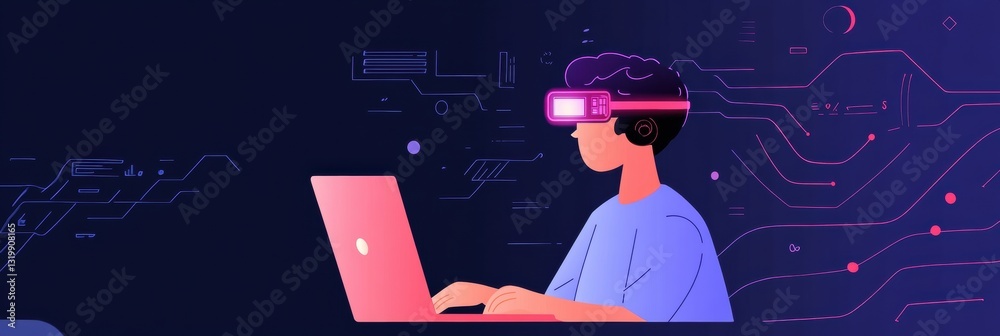 Leinwandbilder Student engages with AI driven virtual learning environment on laptop while exploring new educational opportunities
