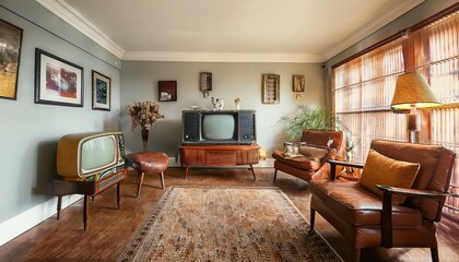 living room interior with old tv