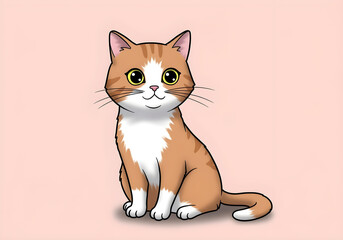 Obraz premium It's a cute cartoon cat sitting and looking forward on a white background.