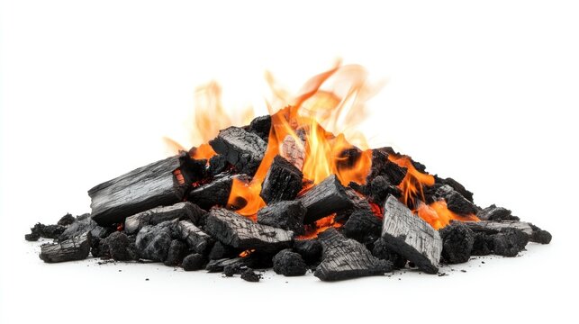 Burning charcoal briquettes