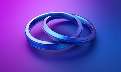 Fototapeta premium Two intersecting metallic blue rings on vibrant purple background.