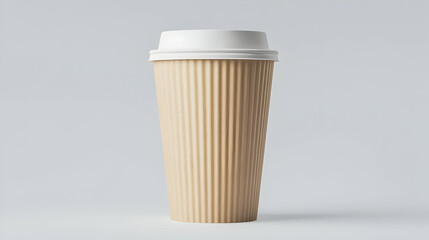 A simple, brown paper coffee cup with a white lid. Ideal for takeaway beverages, this environmentally friendly cup is perfect for casual coffee lovers on the go.