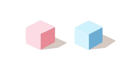 Two isometric pastel cubes, pink and blue, with shadows.