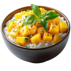 A Bowl of Thai Mango Sticky Rice Sweet Sticky Rice Isolated on Transparent Background
