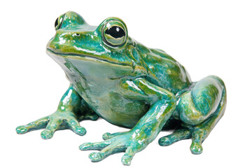 Fototapeta premium Glossy ceramic green frog sculpture with realistic texture on Transparent Background