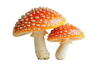 Obraz premium Brightly colored fly agaric mushrooms with textured caps isolated on Transparent Background
