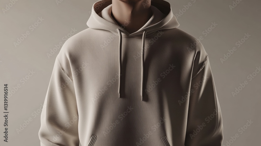 Aufkleber Blank mens hooded sweatshirt mockup for custom prints in neutral tone showing front view with minimal background for design flexibility