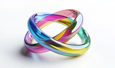 Two iridescent rings interlocked, isolated on white.