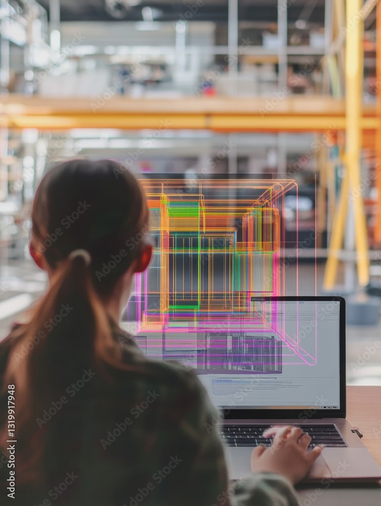 Aufkleber student engages in virtual learning with ai controlled environment in modern workshop setting