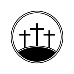 Obraz premium three crosses on a hill, symbolic of faith, hope, and devotion, vector illustration