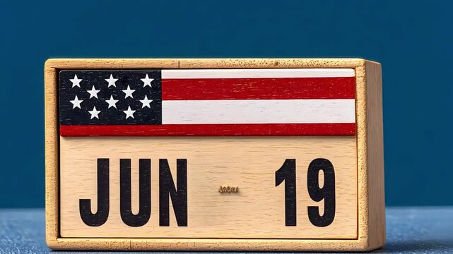 Juneteenth Wooden Calendar Block.  American flag design.