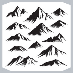 Naklejka premium Black and White Mountain Icons Stunning Hand Drawn Art Collection