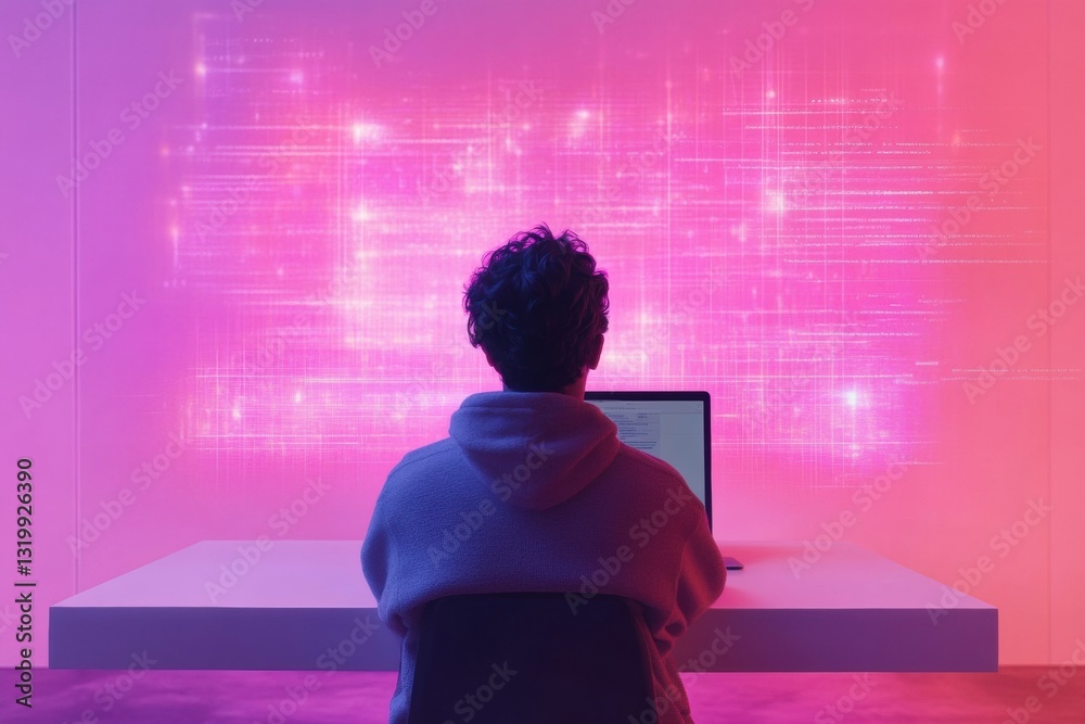 Leinwandbilder student engages in ai driven virtual learning environment at home during evening hours