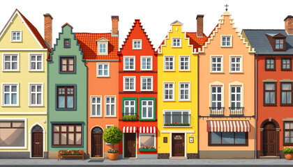 Fototapeta premium Old European houses facade set, colorful houses of different architectural styles vector Illustrations on a white background , with white tonespng