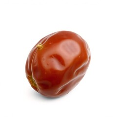 Isolated against a light background, a glossy brown pepper, likely a Chocolate Scotch Bonnet, is presented in a minimalist food imag