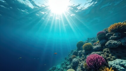 Obraz premium Sunlight shining on a coral reef affected by coral bleaching 