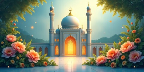 Depicts a warm and inviting Eid al-Fitr greeting image
