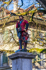 Lauferbrunnen (Runner Fountain), one of the Bern Old Town fountains from the 16th century,...