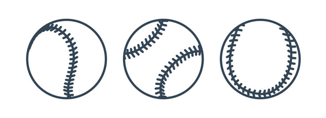 Set of Baseball ball. Outline sport ball baseball. Sport game equipment. Vector illustration