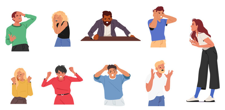 Diverse people character yelling, screaming feeling rage, anger showcasing aggressive behavior