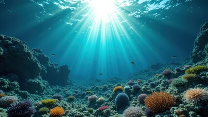 Fototapeta premium Sunlight shining on a coral reef affected by coral bleaching 