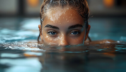 Serene immersion: Captivating portrait of a woman emerging from pristine water